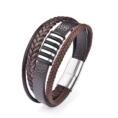 EP Stainless Steel Men's Leather Bracelet