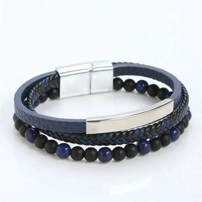 EP Stainless Steel Men's Leather Bracelet