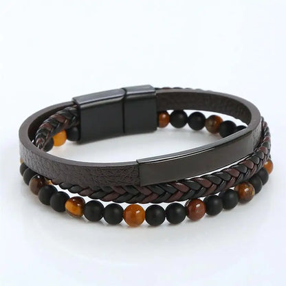 EP Stainless Steel Men's Leather Bracelet