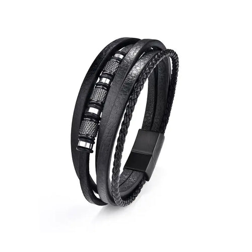 EP Stainless Steel Men's Leather Bracelet