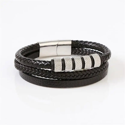 EP Stainless Steel Men's Leather Bracelet