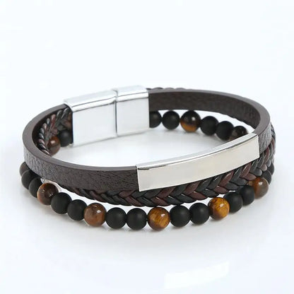 EP Stainless Steel Men's Leather Bracelet