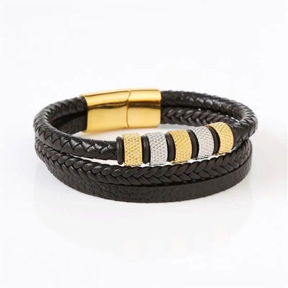 EP Stainless Steel Men's Leather Bracelet