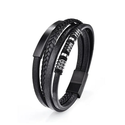 EP Stainless Steel Men's Leather Bracelet