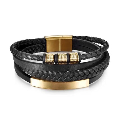 EP Stainless Steel Men's Leather Bracelet