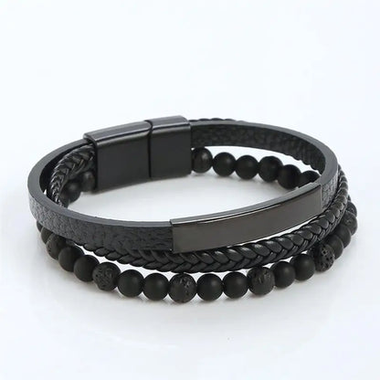 EP Stainless Steel Men's Leather Bracelet