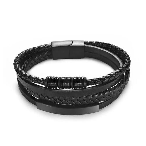 EP Stainless Steel Men's Leather Bracelet