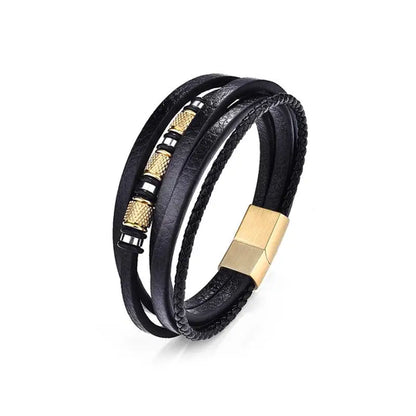 EP Stainless Steel Men's Leather Bracelet