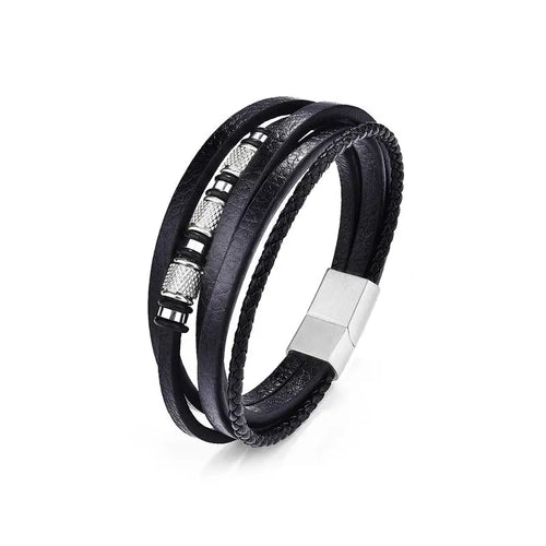 EP Stainless Steel Men's Leather Bracelet