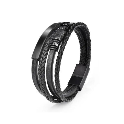 EP Stainless Steel Men's Leather Bracelet