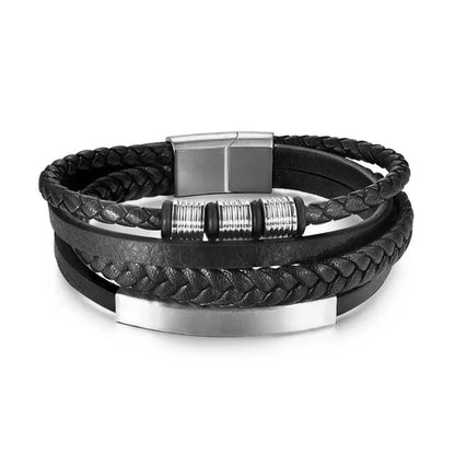 EP Stainless Steel Men's Leather Bracelet