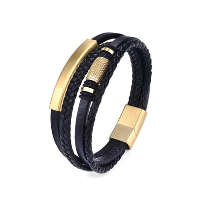 EP Stainless Steel Men's Leather Bracelet