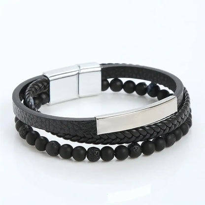 EP Stainless Steel Men's Leather Bracelet