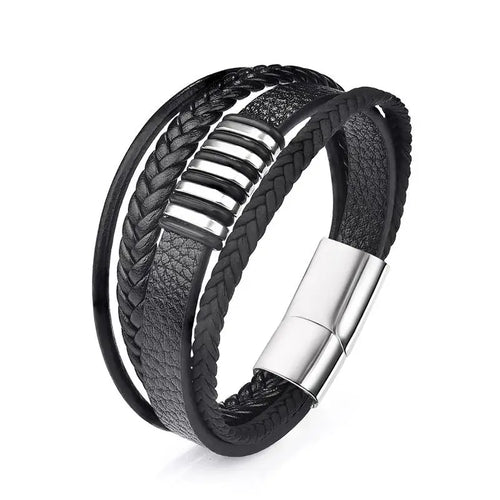 EP Stainless Steel Men's Leather Bracelet