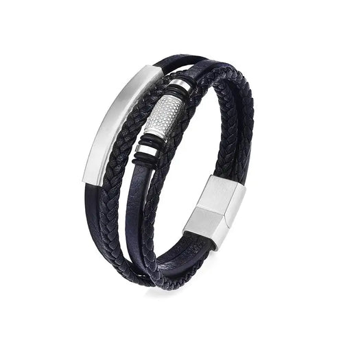 EP Stainless Steel Men's Leather Bracelet